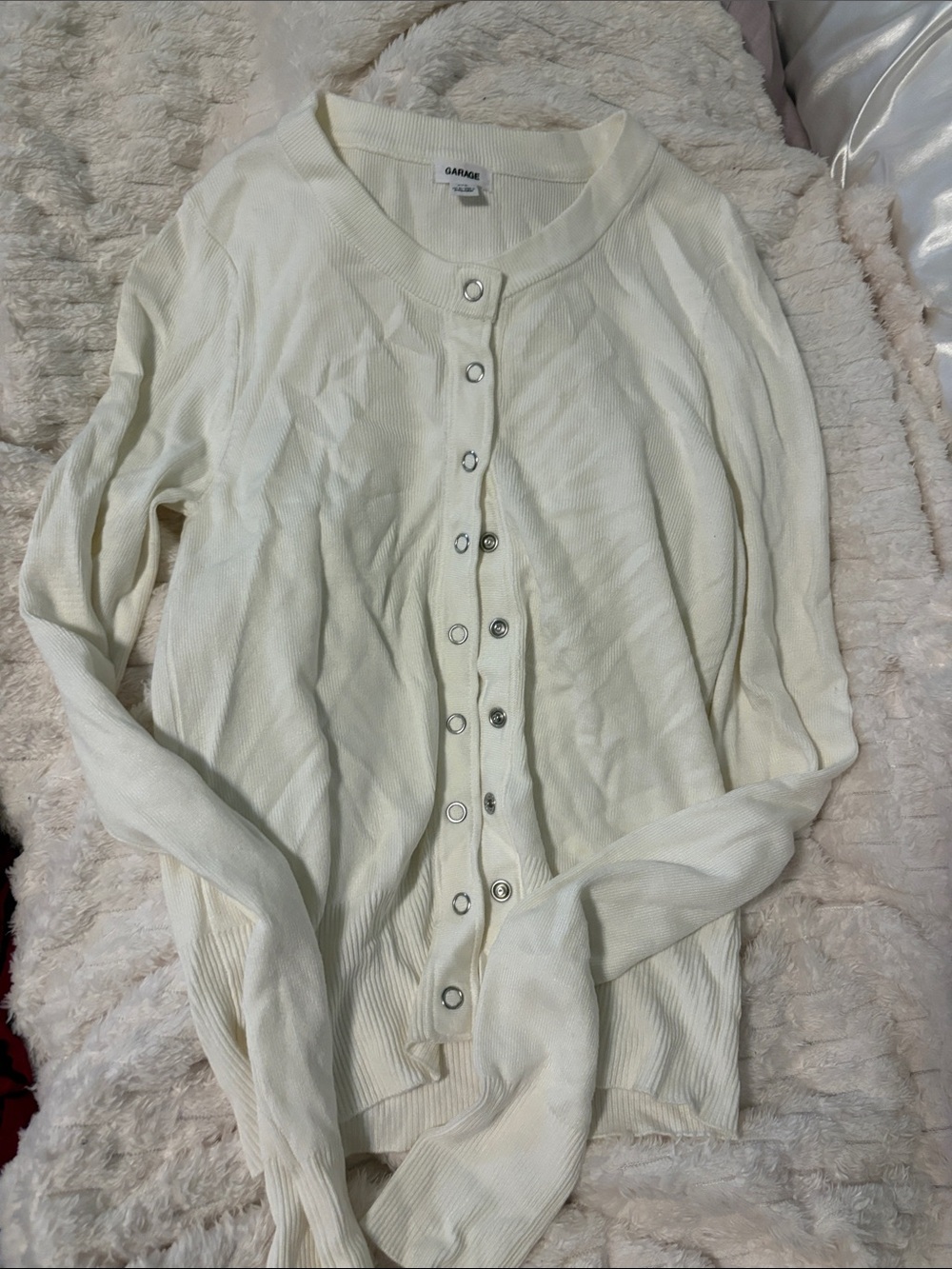 Garage Cream Button-Front Ribbed Cardigan